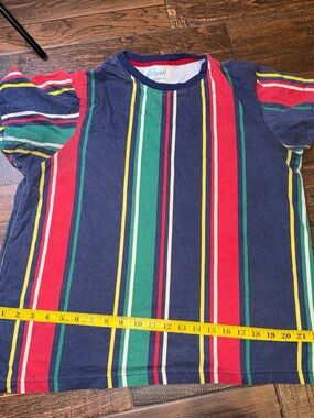 Vintage Kids Short Sleeve Striped Tee - Navy with Red & Green